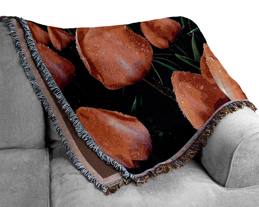 Pink Tulips Cultivation Woven Blanket