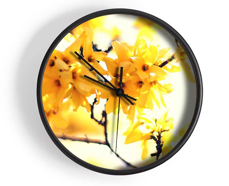 Yellow Tree Flower Clock - Wallart-Direct UK