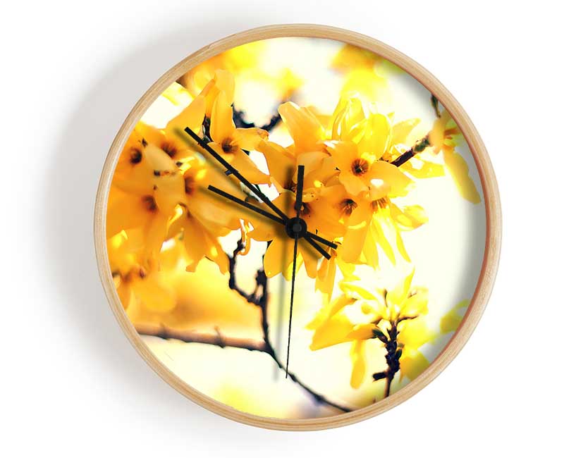 Yellow Tree Flower Clock - Wallart-Direct UK