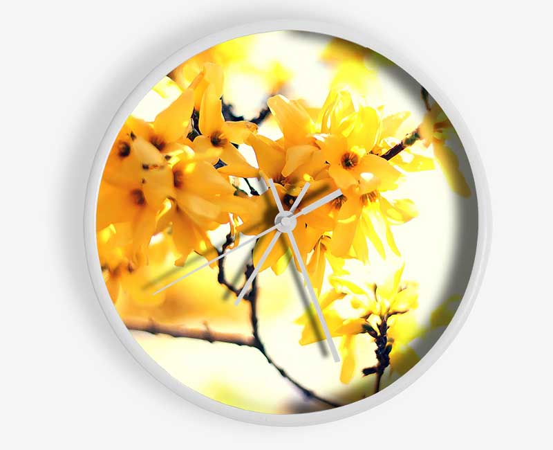 Yellow Tree Flower Clock - Wallart-Direct UK