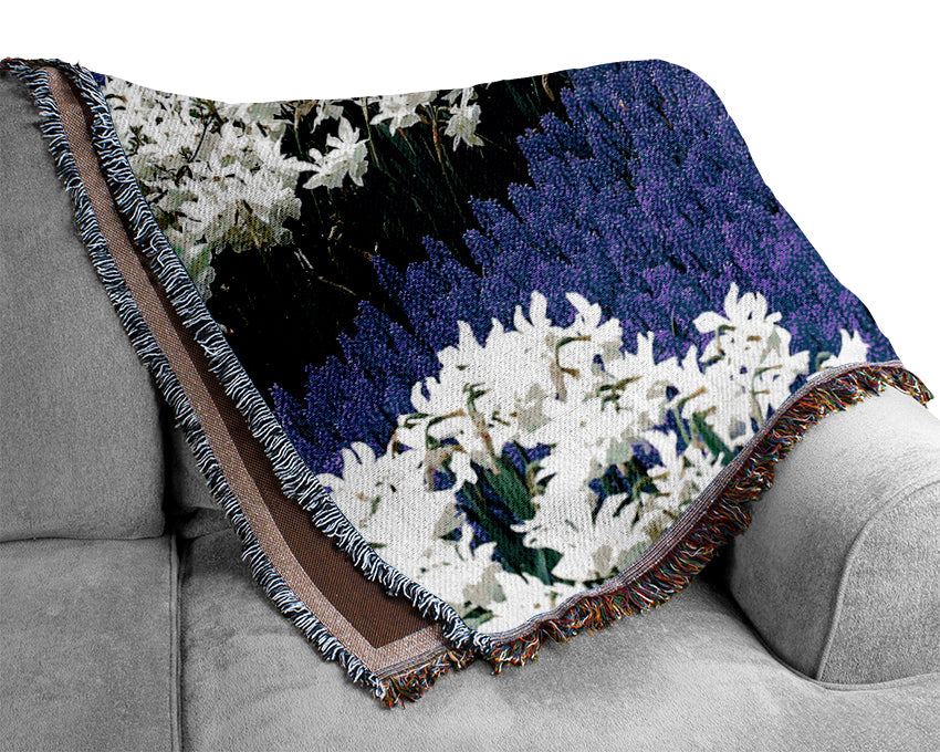 Grape Hyacinths And Daffodils Woven Blanket