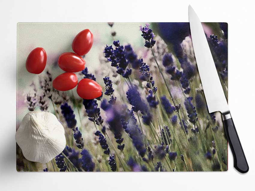 Lavender Flower Stems Glass Chopping Board