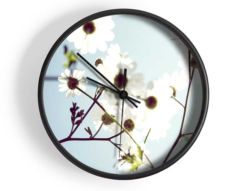 White Summer Flowers Clock - Wallart-Direct UK