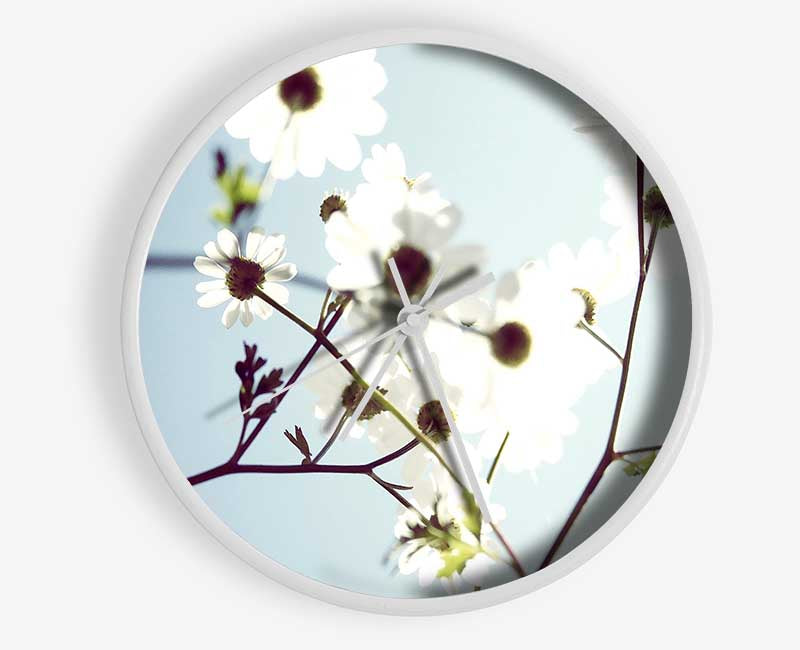 White Summer Flowers Clock - Wallart-Direct UK