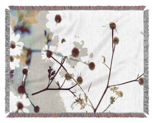 White Summer Flowers Woven Blanket