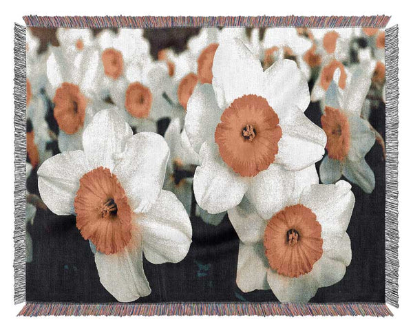 White Daffodils Woven Blanket