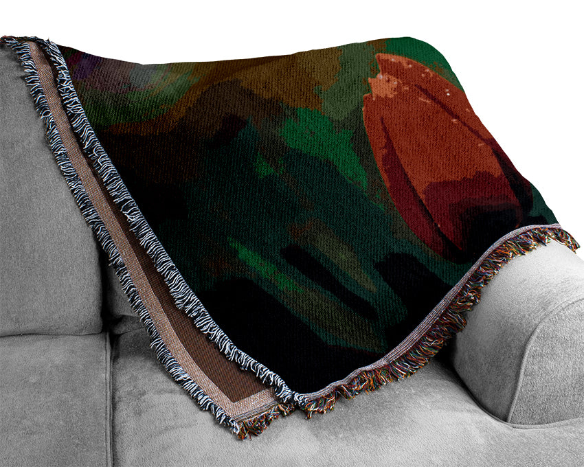 Three Red Tulips Woven Blanket