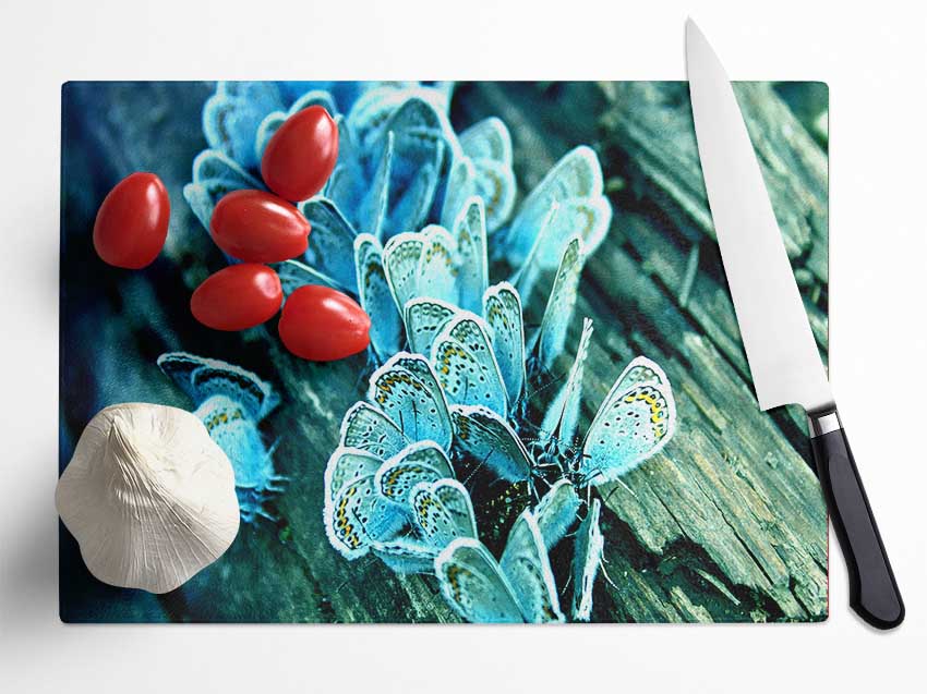 Blue Butterflies Glass Chopping Board