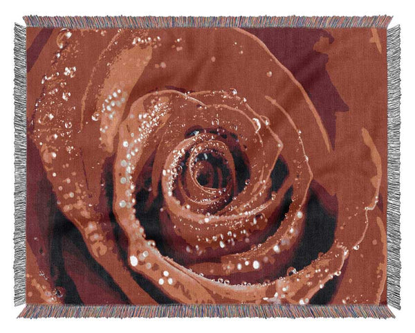 Water Drops On Red Rose Woven Blanket