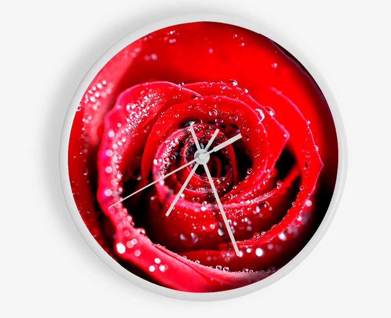 Water Drops On Red Rose Clock - Wallart-Direct UK