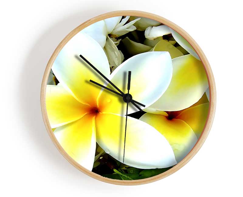 White Yellow Flowers Clock - Wallart-Direct UK