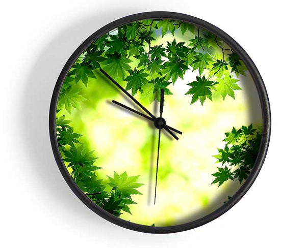 Green Maple Leaves Clock - Wallart-Direct UK