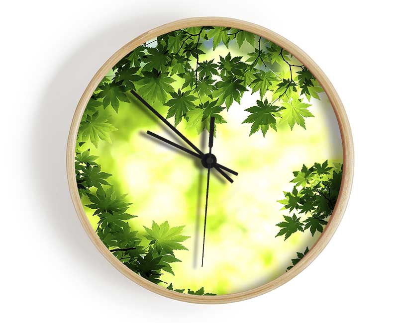 Green Maple Leaves Clock - Wallart-Direct UK