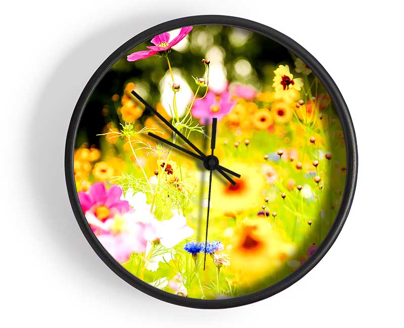 Vivid Wild Rainbow Flowers Clock - Wallart-Direct UK