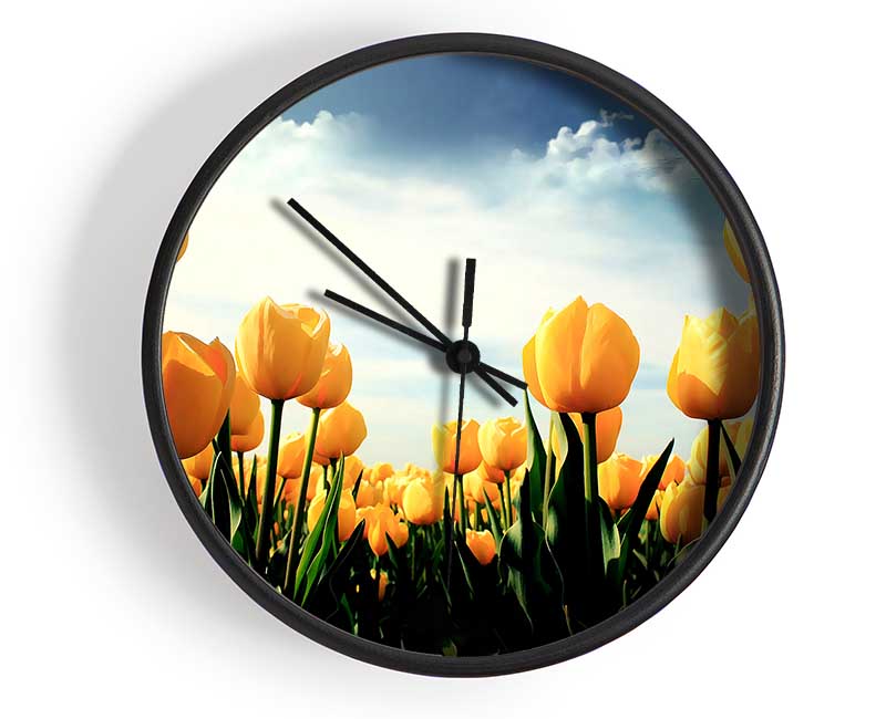 Yellow Tulips In The Cloudy Skies Clock - Wallart-Direct UK