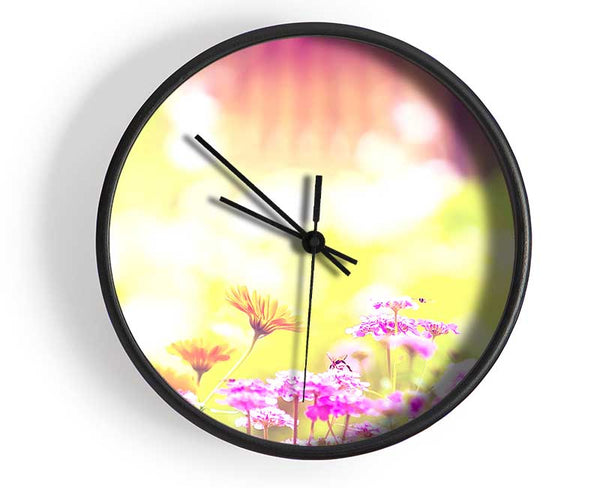 Marigold Lilac Purple Flowers Clock - Wallart-Direct UK