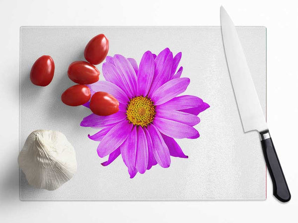 Pink Daisy On White Glass Chopping Board