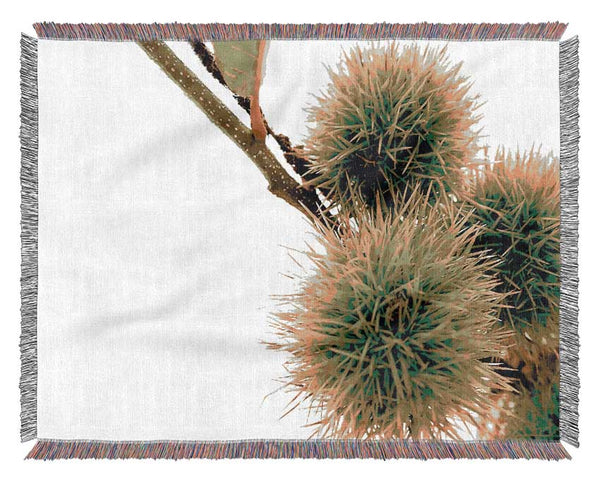 Green Pom poms Woven Blanket