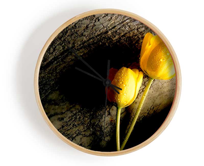 Yellow Tulip Duo Clock - Wallart-Direct UK