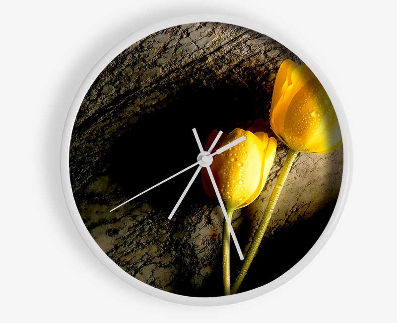 Yellow Tulip Duo Clock - Wallart-Direct UK