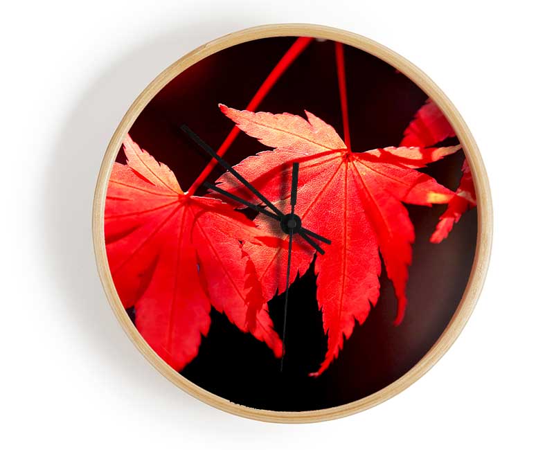 Winter Red Leaves Clock - Wallart-Direct UK