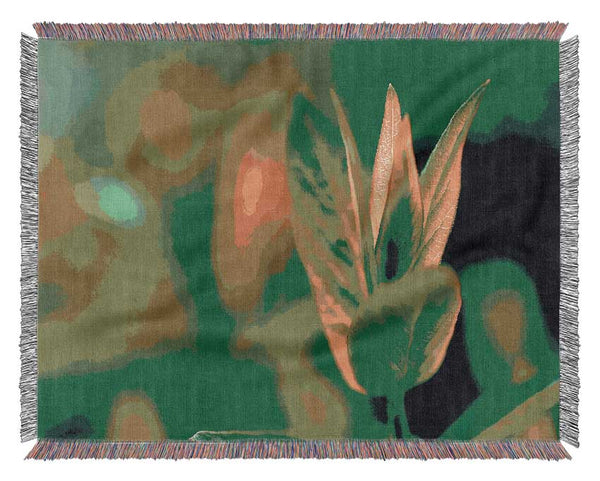 Green Leaf Flower Woven Blanket