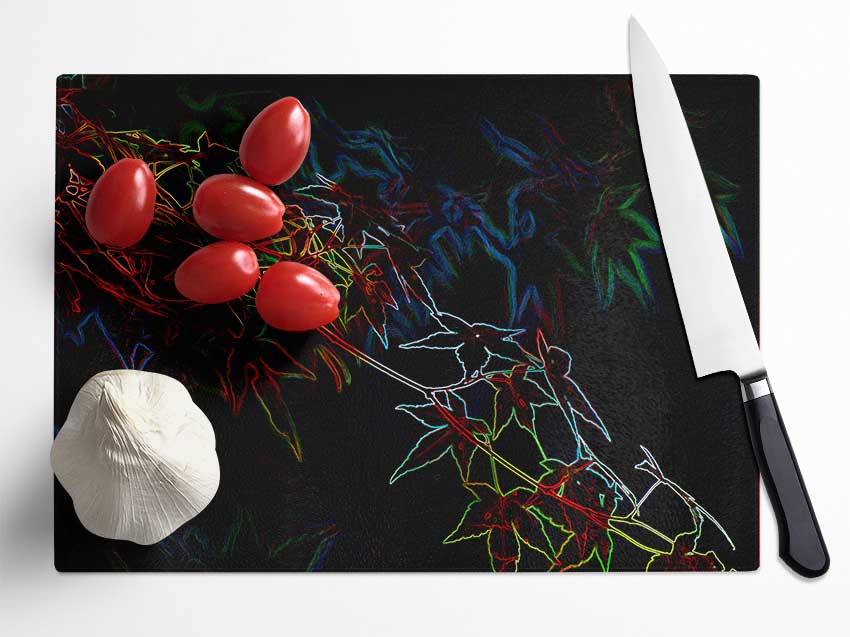 Abstarct Neon Floral 08 Glass Chopping Board