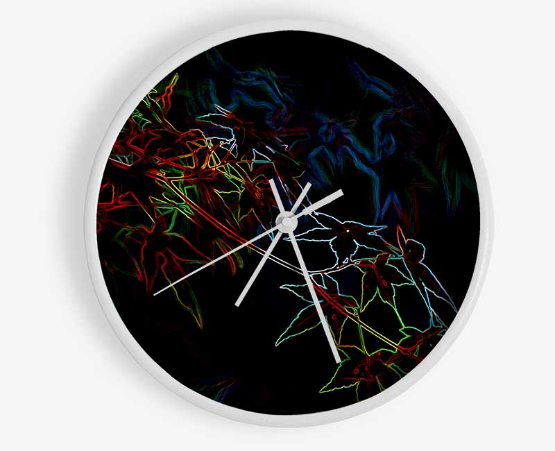 Abstarct Neon Floral 08 Clock - Wallart-Direct UK