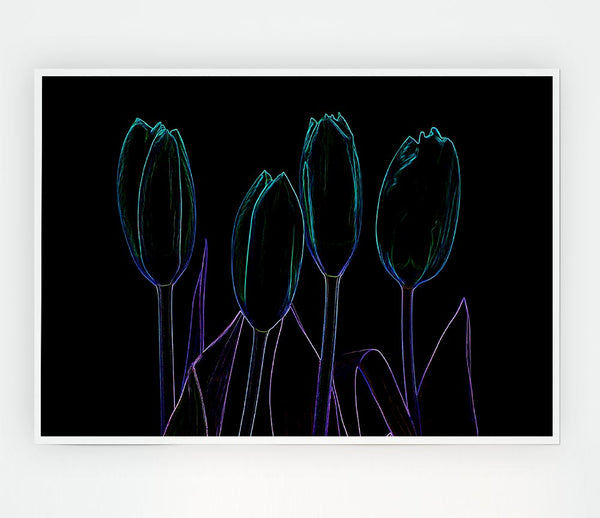 Abstarct Neon Floral 30 Print Poster Wall Art