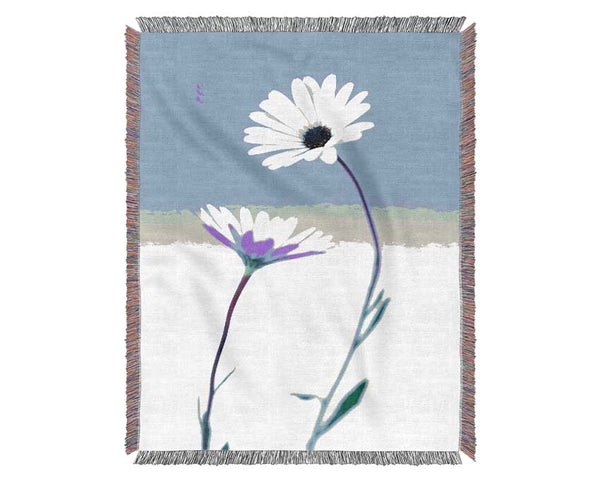 White Daisy Duo On Lilac Woven Blanket