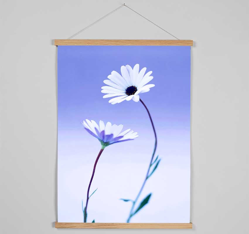 White Daisy Duo On Lilac Hanging Poster - Wallart-Direct UK