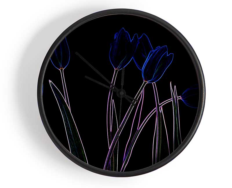 Abstarct Neon Floral 23 Clock - Wallart-Direct UK