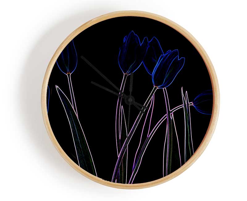 Abstarct Neon Floral 23 Clock - Wallart-Direct UK