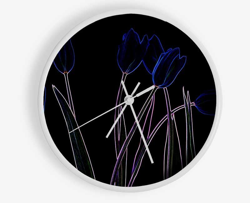 Abstarct Neon Floral 23 Clock - Wallart-Direct UK