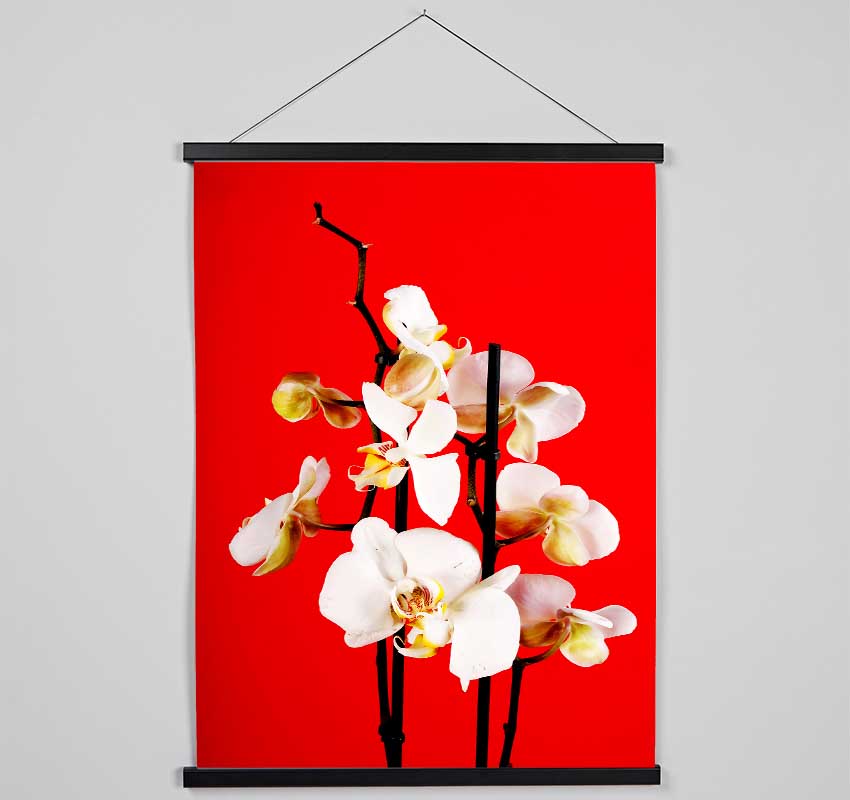 White Orchard Beauty On Red Hanging Poster - Wallart-Direct UK