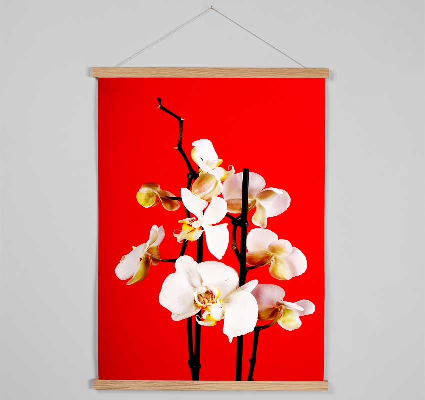 White Orchard Beauty On Red Hanging Poster - Wallart-Direct UK