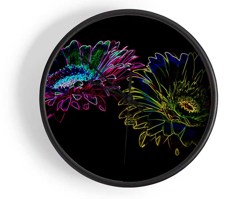 Abstarct Neon Floral 12 Clock - Wallart-Direct UK