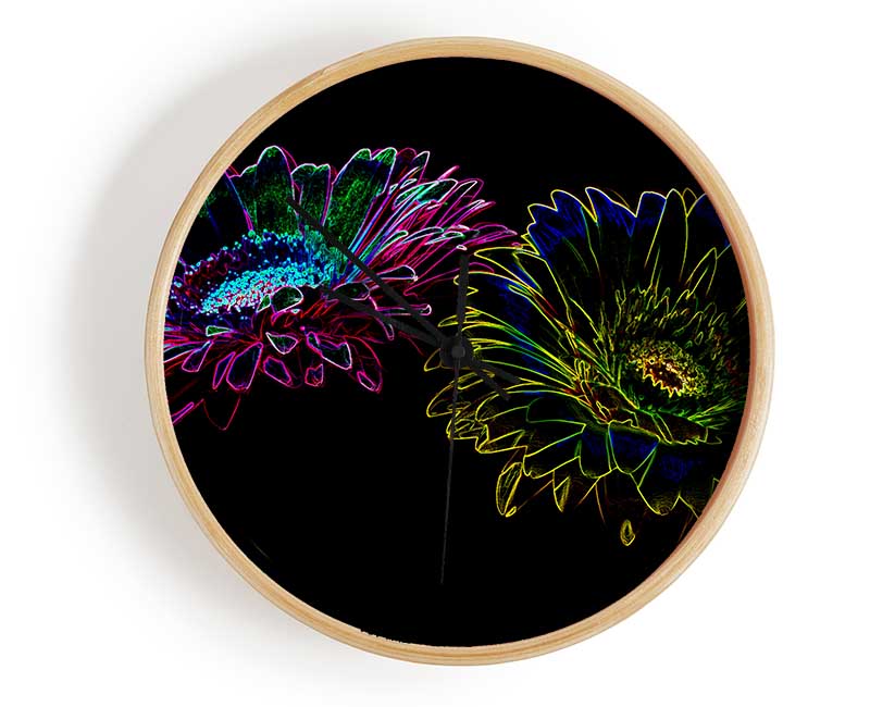 Abstarct Neon Floral 12 Clock - Wallart-Direct UK