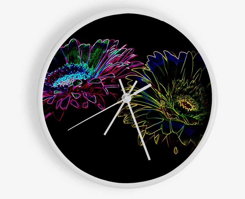 Abstarct Neon Floral 12 Clock - Wallart-Direct UK