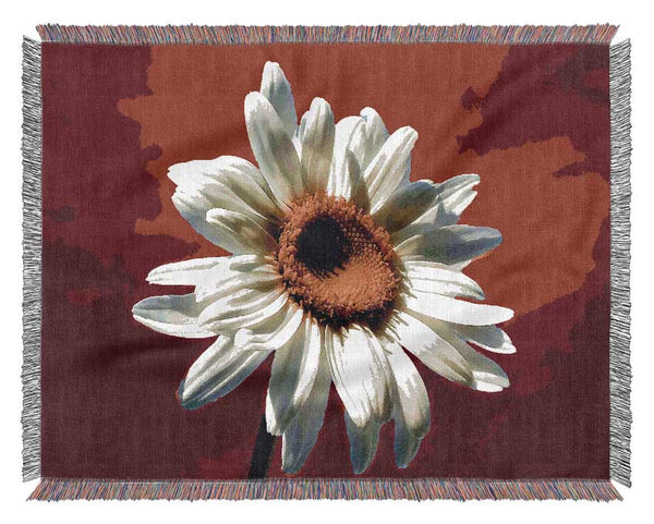 White Daisy On Red Woven Blanket