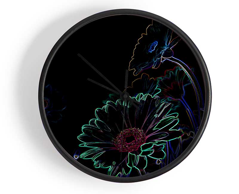 Abstarct Neon Floral 04 Clock - Wallart-Direct UK