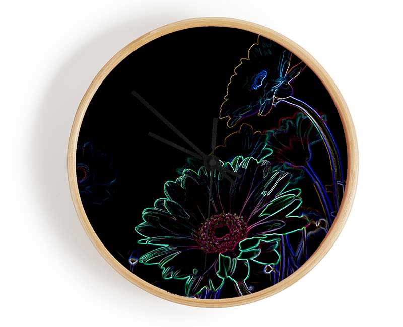 Abstarct Neon Floral 04 Clock - Wallart-Direct UK