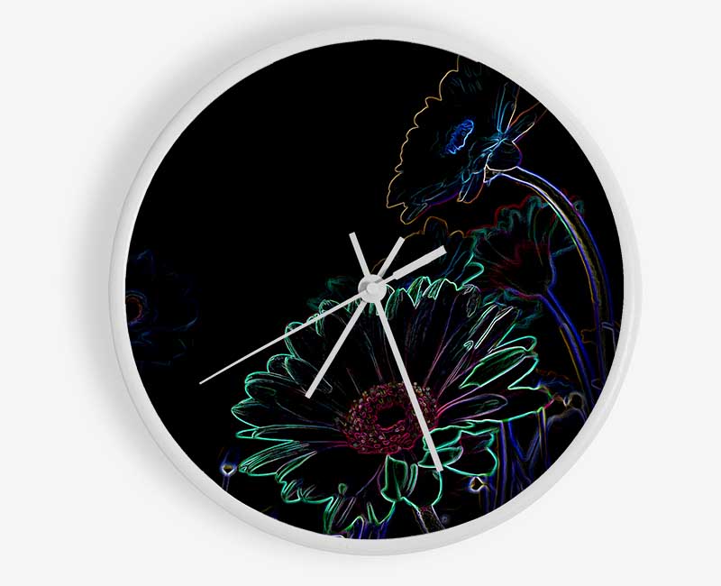 Abstarct Neon Floral 04 Clock - Wallart-Direct UK