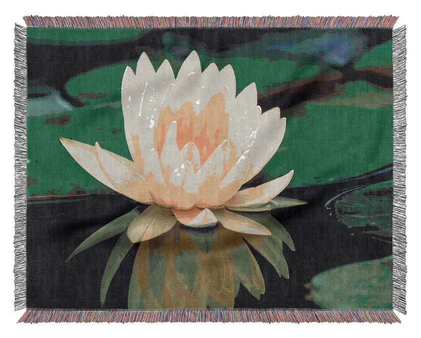 Yellow Water Lily Reflection Woven Blanket