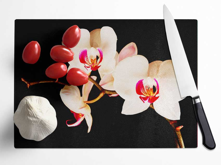 Butterfly Orchid Petals Glass Chopping Board