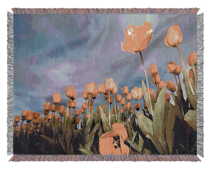 Yellow Tulip Field Storm Woven Blanket