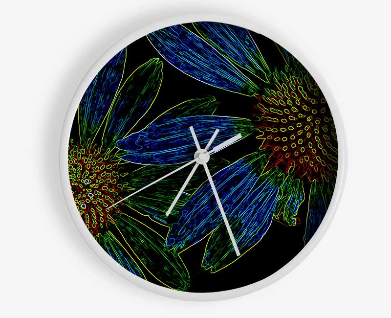 Abstarct Neon Floral 18 Clock - Wallart-Direct UK