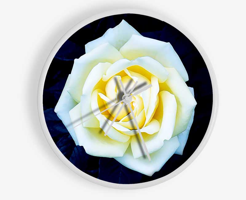 Yellow Rose On Blue Leaves Clock - Wallart-Direct UK