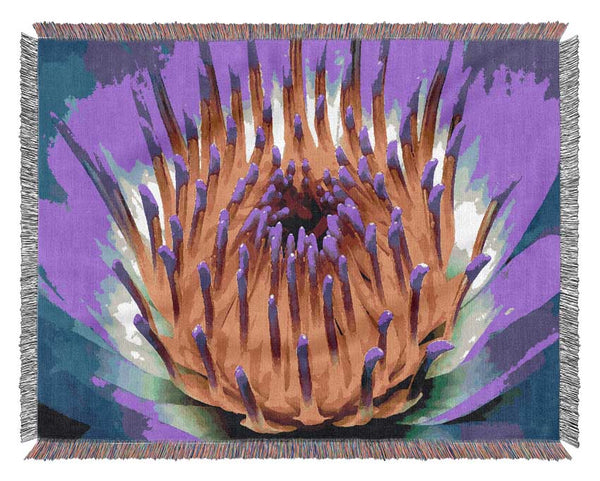 Vibrant Purple Water Lily Woven Blanket