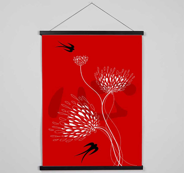 Flower Doves White On Red Hanging Poster - Wallart-Direct UK